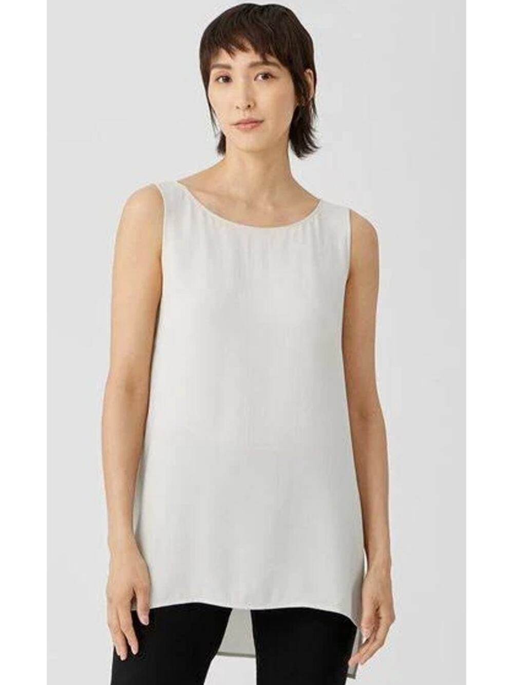 Eileen Fisher 100% Silk GEORGETTE Crepe Tunic Tank Top in Light Blue M NWOT $228
